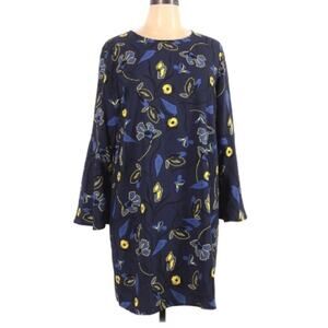 Halogen Blue Floral Long Sleeve Keyhole Back Dress